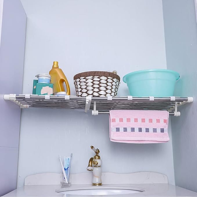 Hershii Tension Shelf Expandable Closet Organizer Adjustable Rod Heavy Duty Hanging Rail Rustproof DIY Storage Rack 4-Bar Ext