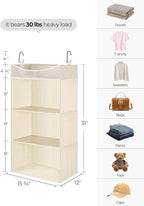 StorageWorks Hanging Closet Organizer, 3-Shelf Hanging Closet Shelves with Top Shelf, 15 ¾"W x 12" D x 31" H, Extra-Large Spa