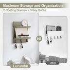 Key Holder Wall Mount, Mail Shelf Decor with 3 Key Hooks, Versatile Wood Wall Organizer for Entryway Hallway (8.2” x 10.6”x 3