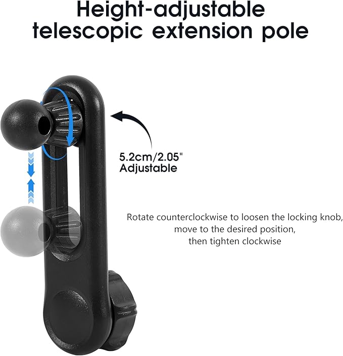 17mm/0.67" Ball Joint Extension Arm for Car Vent Phone Holders – 2.04-Inch (52mm) Adjustable Length with 360° Swivel & Phone Holder Mounting Clip, Black