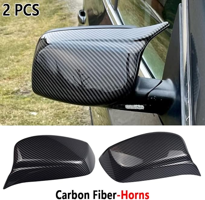 Rearview Mirror Cover Black Side Mirror Covers Caps for BMW E60 2003 2004 2005 2006 2007 2008(Carbon Fiber Black)