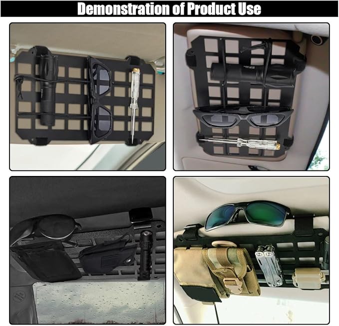 Vehicle Rigid MOLLE Panel, Tactical Gear Car Sun Visor Organizer, EDC Pouch Tool Holster, Storage Holder Visor for Truck Equipment Mount Plate Modular Storage Shelf (Visor Panel)
