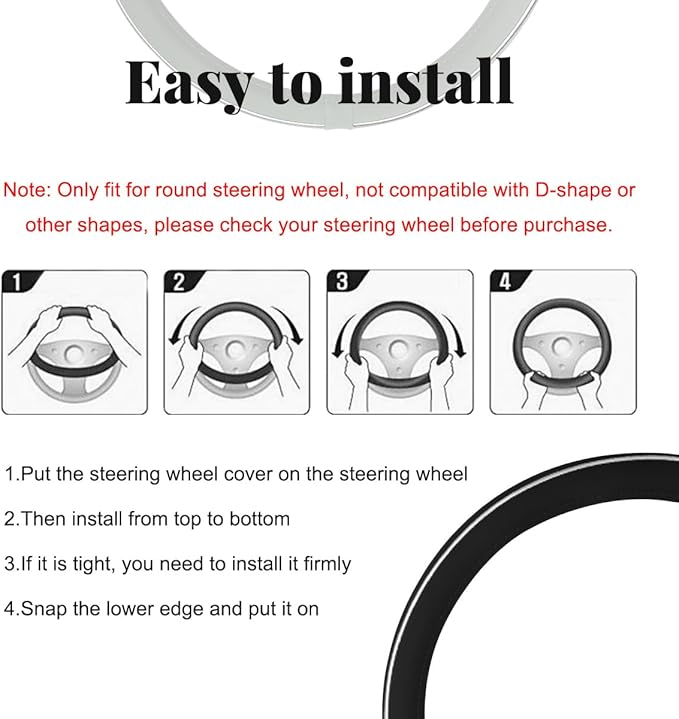 Yourkar Leather Steering Wheel Cover, Breathable Anti-Slip Car Steering Wheel Protector for Max Diameter 15 Inch, Universal A