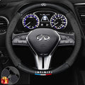 Customized Steering Wheel Cover Compatible with Infiniti, Nappa Leather & Carbon Fiber Design Car Steering Wheel Cover, with Coasters and 3-in-1 USB Fast Charging Cable (Black)