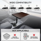 Car Desk for Laptop,360° Rotating Cup Holder Table,Walnut-Colored Wooden Car Laptop Mount,Adjustment Car Desk&Car Table Tray Compatible with Tesla Model 3/Y/S&Most Vehicles