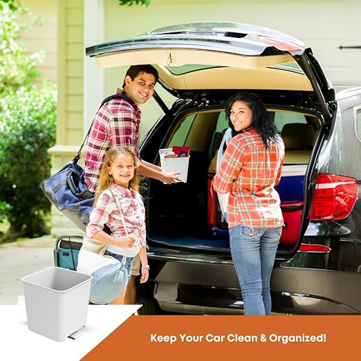 Car Trash Can Waterproof Vehicle Garbage Bin, Leakproof Anti Slip Floor Mat Clip Trash Bag Holder for Car, Truck, SUV, Van Portable Auto Trash Container with Stability Clips (White, Small)