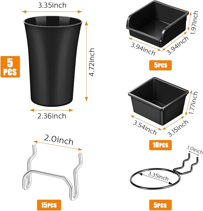 Yookeer 20 Pcs Pegboard Bins and Cups with Hooks and Loops Peg Assortment Organizer Accessories Various Tool Organizer Pegboa
