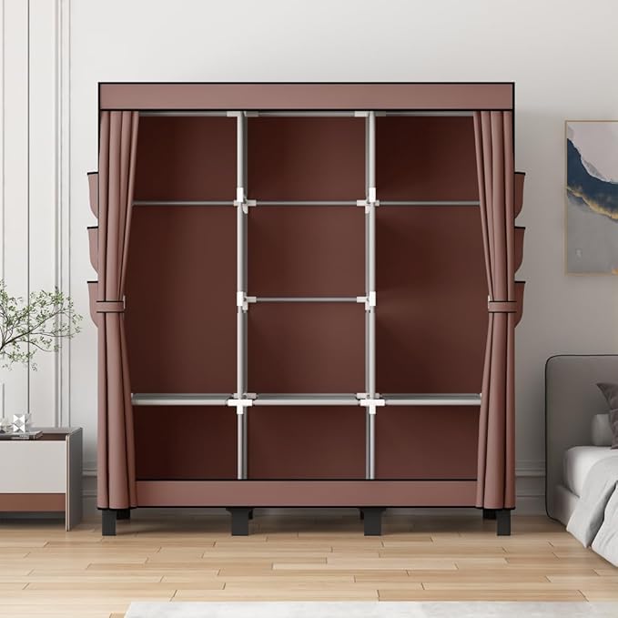 Portable Closet, 51.18" Large Capacity Clothing Storage Organizer with 3 Hanging Rods 6 Shelves 18 Side Pockets, Dustproof St