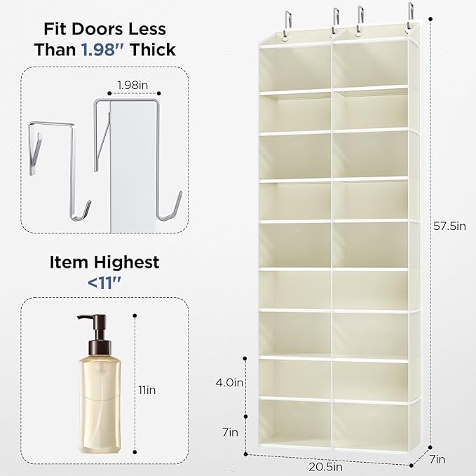 2 Pack 5-Tier Over The Door Organizer with 10 Side Mesh Pockets & Clear Windows, 80 lbs Weight Capacity Hanging Storage for B