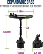 Cellet Cup Holder Tray for Car with Phone Mount – Expandable Base, 360° Rotation Food & Drink Tray with Non-Slip Surface, Adjustable Arm for Eating in Vehicle – Fits Most Standard Car Cup Holders