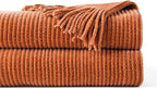 BATTILO HOME Rust Orange Throw Blanket for Couch, Soft Chenille Knit Throws with Tassels for Home Decor, Spring Caramel Throw