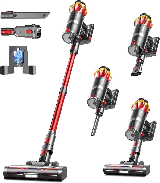 Cordless Vacuum Cleaner, 650W/55KPa 70Mins Vacuum Cleaners for Home, Self-Standing Stick Vacuum with Anti-Tangle Brush & OLED