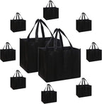 DIOMMELL Set of 10 Reusable Grocery Bags Extra Large Foldable Heavy Duty Shopping Tote Produce Bag with Reinforced Handles, Black