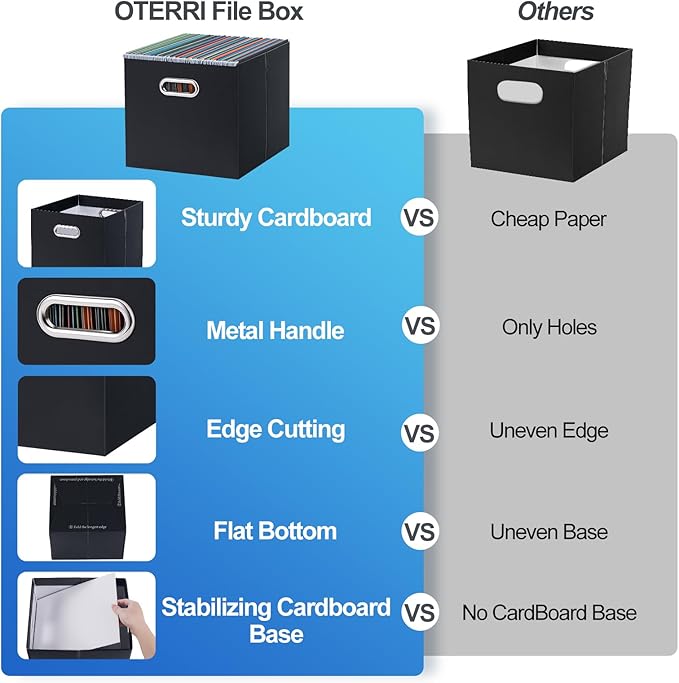 Oterri Cardboard File Organizer Box for Hanging File Folders Letter Size,Large File Box for Computer Desk,File Cabinet,Workin