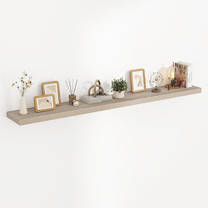 72 Inch Floating Shelves, 3D Textured Wood Grain, 72"x9.25"x1.5" Inch Deep Floating Shelves for Wall, Wooden Shelves for Bath