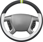 MEWANT Hand Stitch Steering Wheel Cover for Chevy Silverado 1500 Avalanche Black White Faux Leather Steering Wheel Wrap