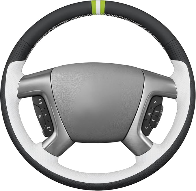 MEWANT Hand Stitch Steering Wheel Cover for Chevy Silverado 1500 Avalanche Black White Faux Leather Steering Wheel Wrap