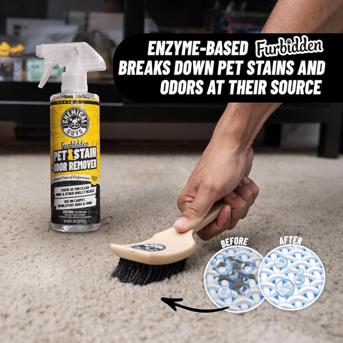Chemical Guys Pet Mess Cleaning Kit, Furbidden Odor Eliminator 16 oz with Interior Detailing Brush Cleans, Pet Smells, Hair a