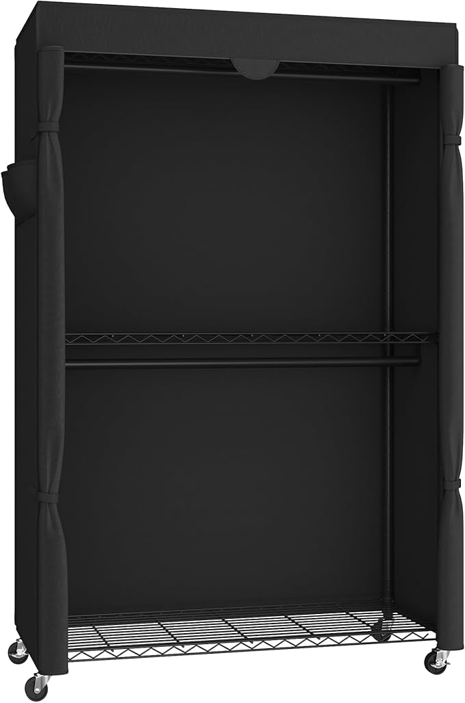 SONGMICS Heavy-Duty Rolling Clothes Rack, Garment Rack, Portable Closet, 43.3-Inch Wide Clothing Rack on Wheels, with Adjusta