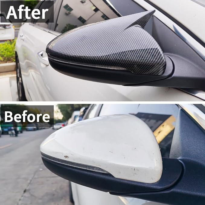 Compatible with Kia Forte Mirror Cover 2019 2020 2021 2022 2023 2024, Accessories Car Exterior Door Ox Horn Side Rearview Mirror Guard Cover Trim Caps (Carbon Fiber Color)