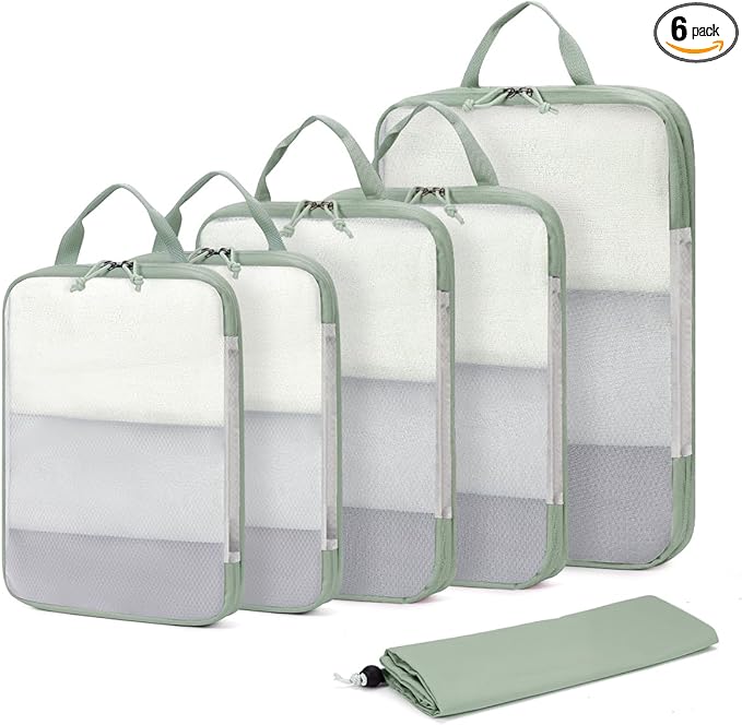 ECOHUB 6 Set Compression Packing Cubes, Lightweight Vacation Travel Essentials, Durable Travel Accessories for Suitcase Carry
