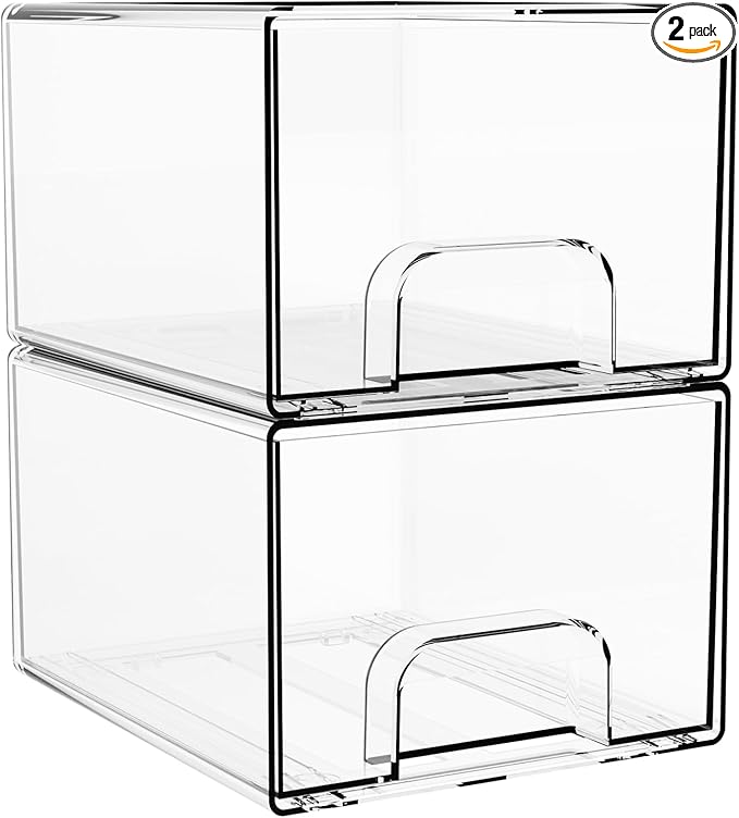 4.4" Tall Small Clear Acrylic Stackable Storage Drawers for Vanity,Under Sink,Bathroom Closet,Medicine Cabinet Organization a