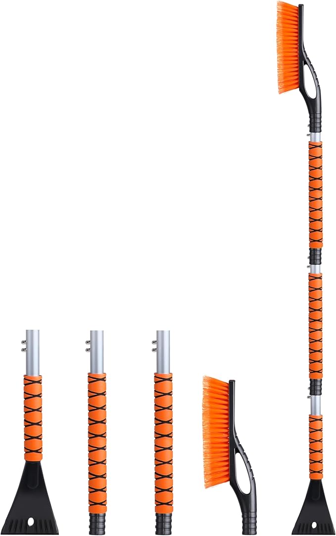 EcoNour 57" Detachable Snow Brush with Ice Scraper for Car Windshield and Window | 4-in-1 Design, Scratch-Free Bristles, EVA Foam Grip | Perfect Snow Accessories for SUVs, Trucks, and Jeeps