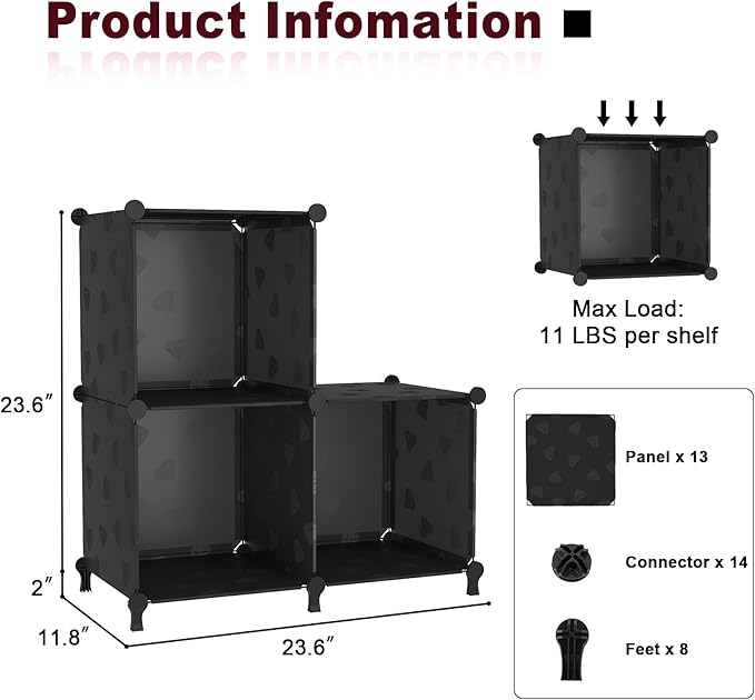 UNKU Cube Storage Organizer, 3 Cube Closet Organizer Storage Shelves, DIY Stackable Bookcase, Clothes Organizer Shelf for Clo