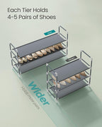 SONGMICS 3-Tier Shoe Rack, Shoe Storage for Hallway Closet, Slim and Space-Saving, Metal Frame, Non-Woven Fabric Shelves, Gre