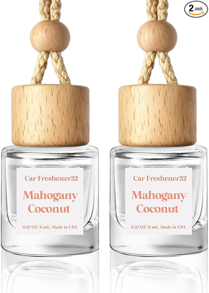 HoogaLife Car Air Freshener Diffuser 2 Pack Hanging Mahogany Coconut Car Air Freshener for Women 45+ days Long Lasting Fragra