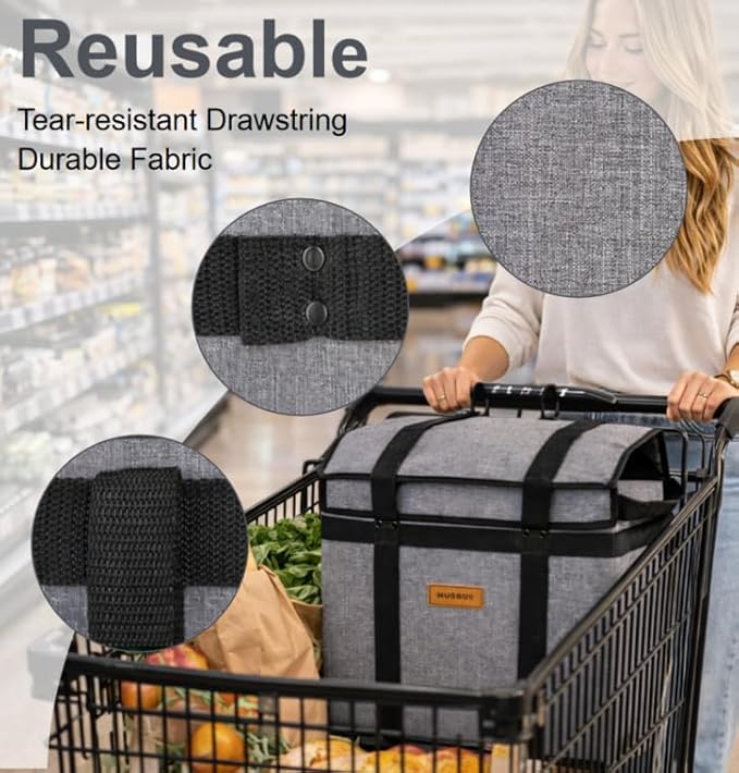 Musbus 1 Pack Reusable Grocery Bags Insulated Tote with Lid – Foldable Cooler Bag Hook & Loop Closure, Thermal Lining, Reinforced Bottom, 30L Heavy Duty Box, Water-Resistant for Shopping Picnic Trunk