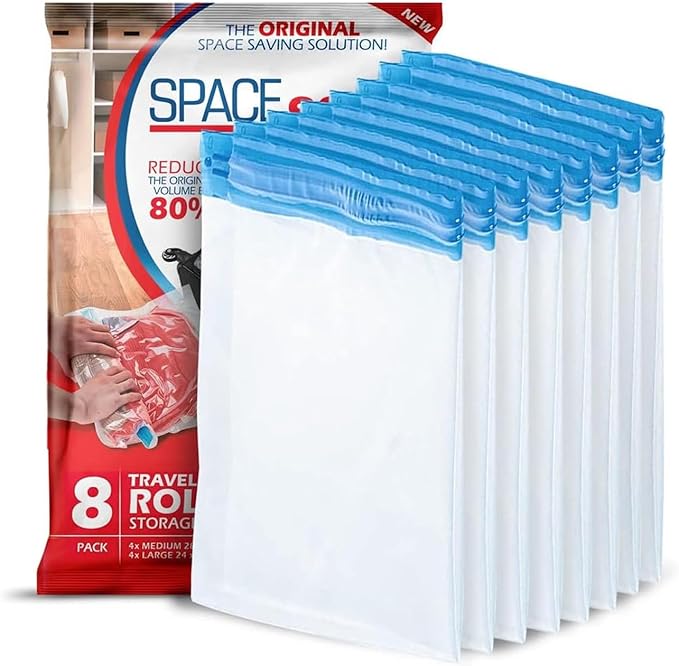 Spacesaver Roll Up Vacuum Storage Bags for Jackets, Suits, Dresses & Clothes – Sealed Compression Bags with Hand Pump – Space