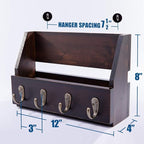 Flintar Wall Mount Key and Mail Holder with 4 Hooks. Made in Taiwan, Solid Wood. Use as Key Rack, Entryway or Mudroom Organiz