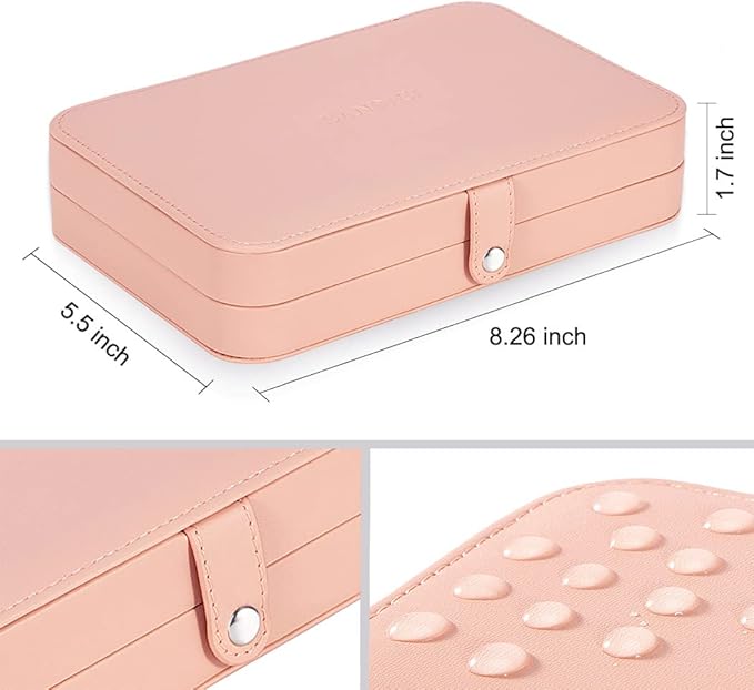 LANDICI Small Jewelry Box for Women Girls, PU Leather Travel Jewelry Case, Portable Jewelry Organizer Storage Holder Display 