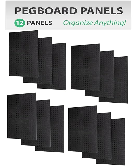 WallPeg Pegboard Panels Garage Organization - 12 ea (24"x16") Black Peg Board Panel Set - (PB-1-B) Tool Organizer, Crafts, Sh