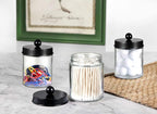 Amolliar 4 Pack Apothecary Jars Bathroom Vanity Storage Organizer Set -Countertop Canister with Stainless Steel Lids &Cute St