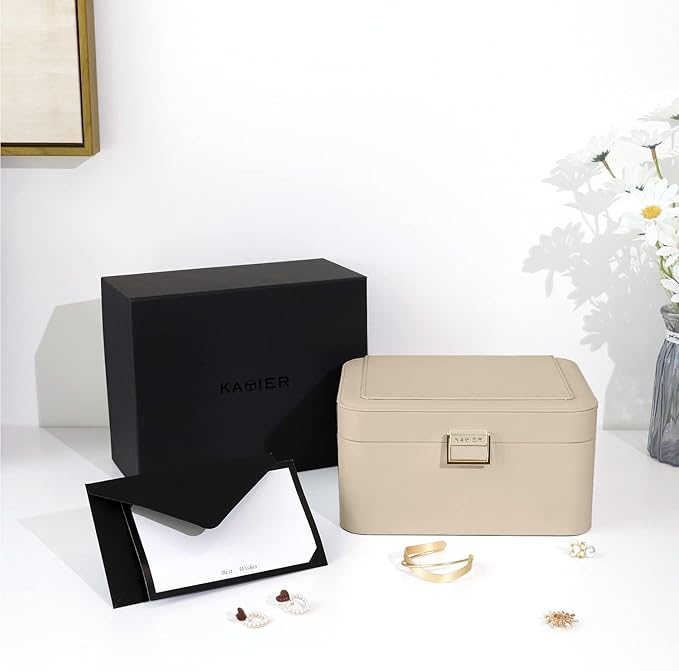 KAMIER Jewelry Organizer,2 Layer Jewelry Organizer Box for Earrings Bracelets Rings Necklaces,Luxury Leather & Soft Velvet Li
