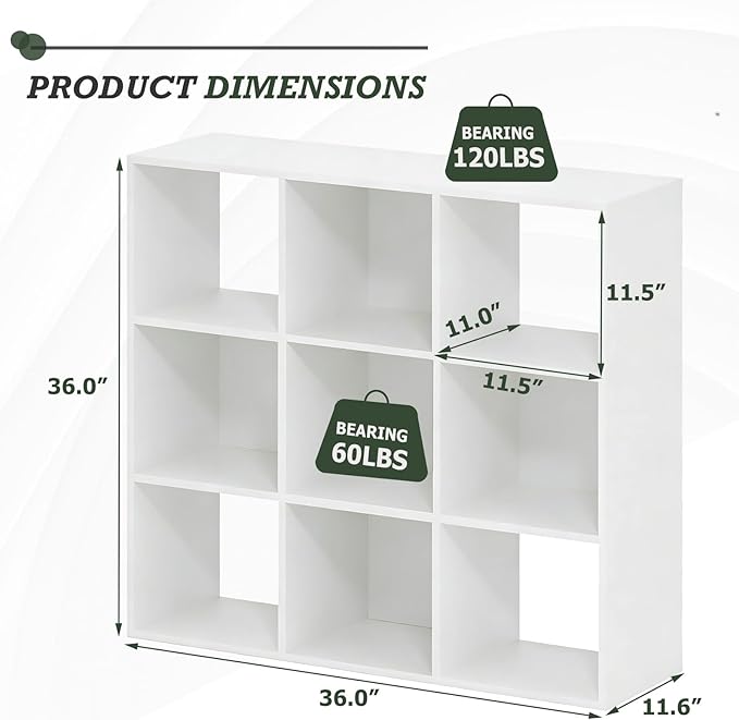 9-Cube Storage Organizer, Reversible Bookcase Shelf, Open Cube Bookshelf, Large Modern Storage for Living Room, Bedroom & Off
