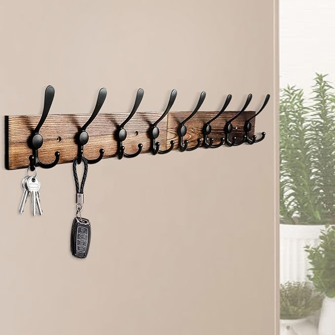Coat Rack Wall Mount 31.5'' Coat Hanger Wall Mount Burnt Brown Coat Hooks for Wall Rustic Towel Racks for Bathroom Living Roo