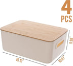 Citylife 4 PCS Storage Bins with Bamboo Lids Plastic Storage Containers for Organizing Stackable Storage Box with Handle, 15 