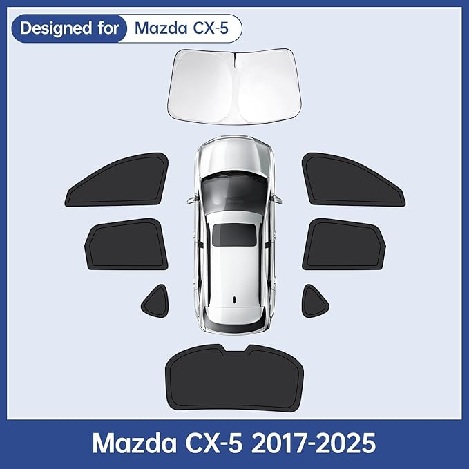 8pcs Car Window Shades for Mazda CX-5 2017-2025, Full Car Window Covers for Privacy, Sunshades for CX-5 Front Rear Windshield Side Windows to Block UV and Protect Privacy