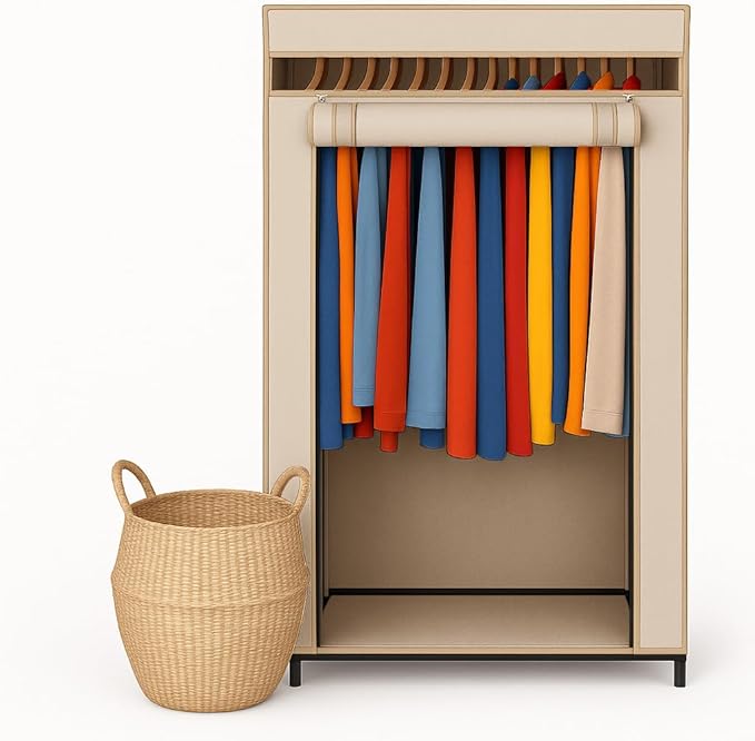 HOLDN’ STORAGE Portable Wardrobe Closet - 50 lb Capacity, Internal Heavy Duty Metal Rod, Zipper & Clear Window, Durable Cloth