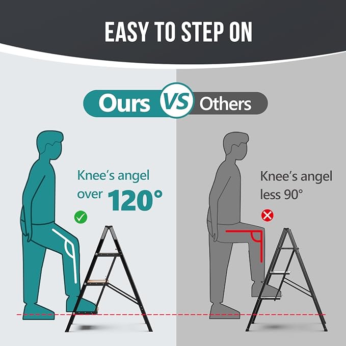 WOA WOA Step Ladder, Folding Step Stool with Widening Pedals, Portable Lightweight Home Ladder, Kitchen Stepladder, Easy to S