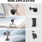COMAN 4.5'' Suction Cup Camera Mount with Ball Head Magic Arm, Metal Camera Suction Mount for Action Cameras iPhone, Quick Release Car Mount with 1/4" & 3/8" Mounting Holes for Car Windshield Window