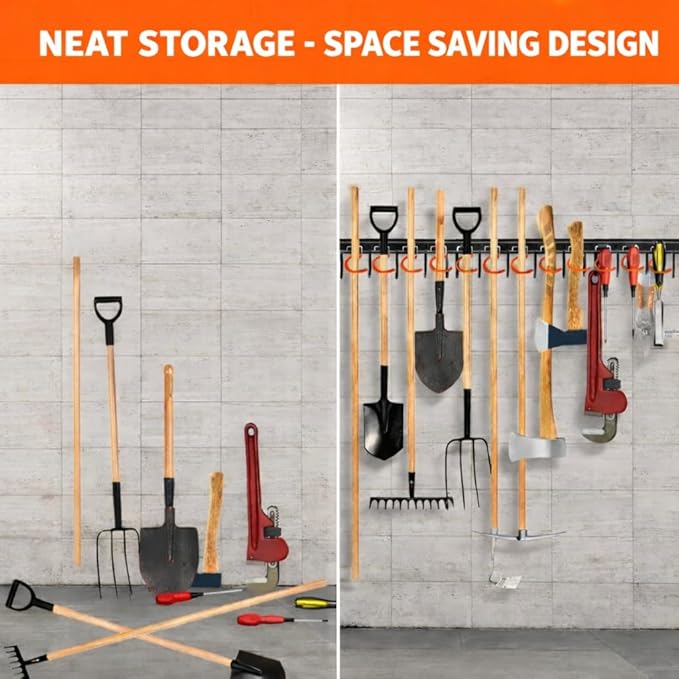 TVKB 68'' All Metal Garden Tool Organizer Adjustable Garage Tool Organizer Wall Mount Garage Organizers and Storage with Heav