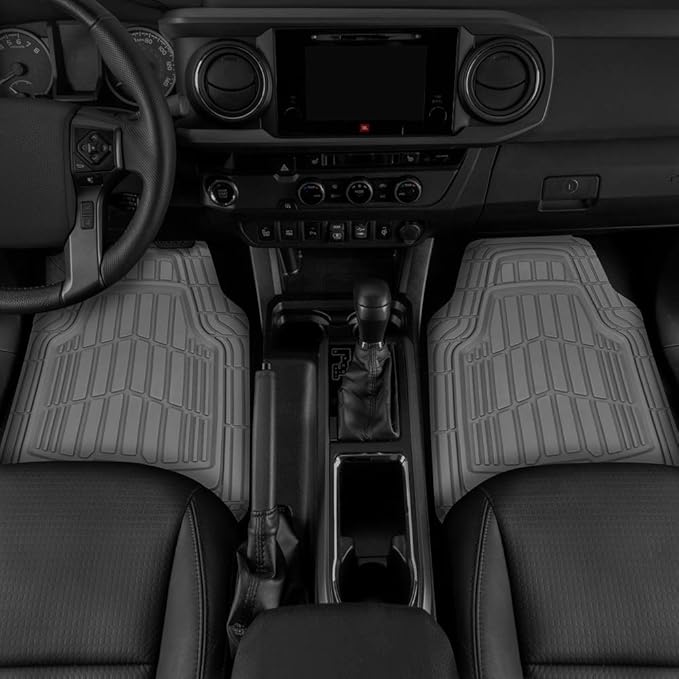 CAT PU Leather Seat Covers for Cars – (2) Front Seat Covers with (4) All-Weather Heavy-Duty Floor Mats for Trucks, Cars, & SU
