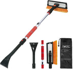 FOVAL 47.2" Extendable Ice Scraper Snow Brush with Squeegee for Windshield Window Car Trucks SUVs, 270° Pivoting Brush Head, Essential Winter Tool Ice Snow Remover with Comfortable Foam Grip