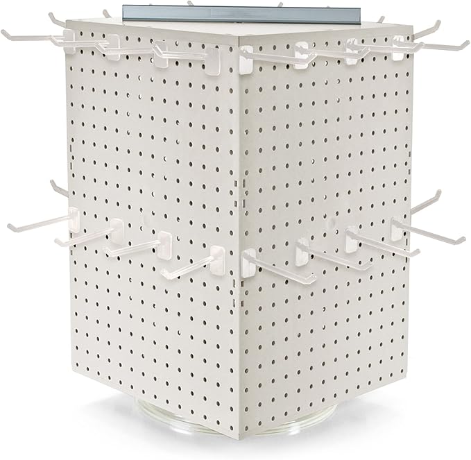 Azar Displays 701414-WHT-4W32 Rotating Countertop Display Kit with Peg Hooks Included, 14 Inches Wide x 14 Inches Deep x 20 I