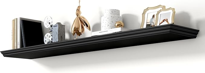 Axeman 55 Inch Floating Shelves for Wall, 9.3" Deep Crown Molding Wood Display Shelf with Heavy Duty Invisible Brackets for L