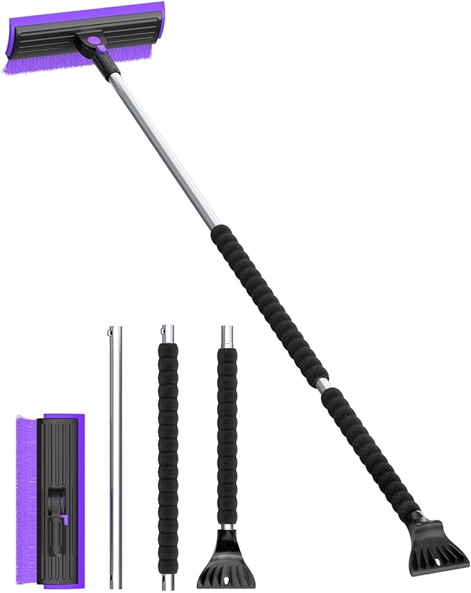 helloleiboo 2025 Extra Long 55.7" Ice Scrapers for Car Windshield Multi-Functional Detachable Car Ice Scraper with Foam Grip and 270° Pivoting Brush Head Snow Brush for SUV Truck Auto(Purple)